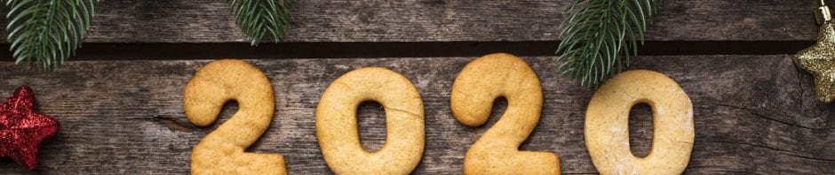 Gingerbread New Year cookies in the shape of numbers 2020