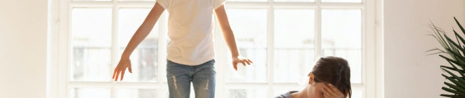 Anger - Knowing what sets you off - Girl jumping on a couch while a frustrated mom sits next to her