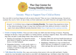 Screenshot of our PDF on supporting your child at home with anxiety.