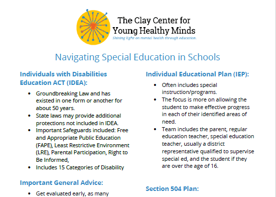 screenshot of our PDF on navigating special education. Find full document here: https://www.mghclaycenter.org/assets/Navigating-Special-Education-PDF.pdf 