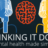 New Season - Shrinking It Down podcast logo - illustration of two microphones around a brain