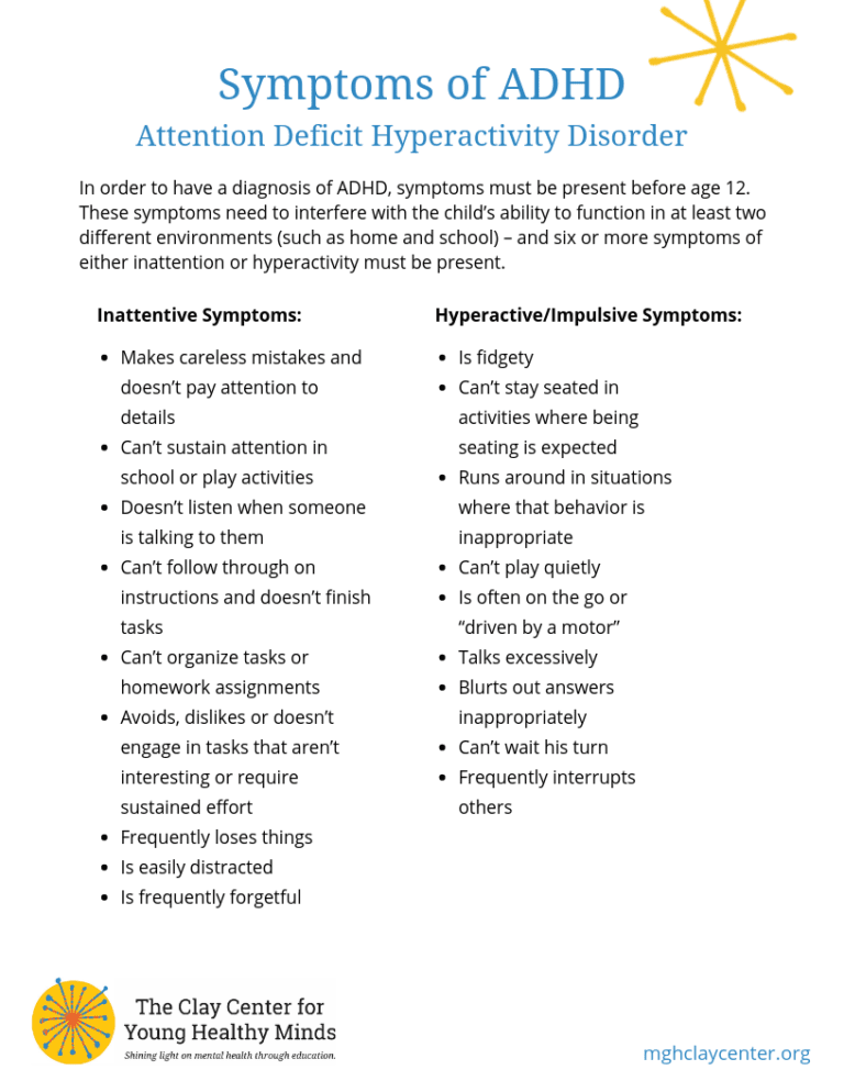 ADHD Symptoms - Clay Center For Young Healthy Minds